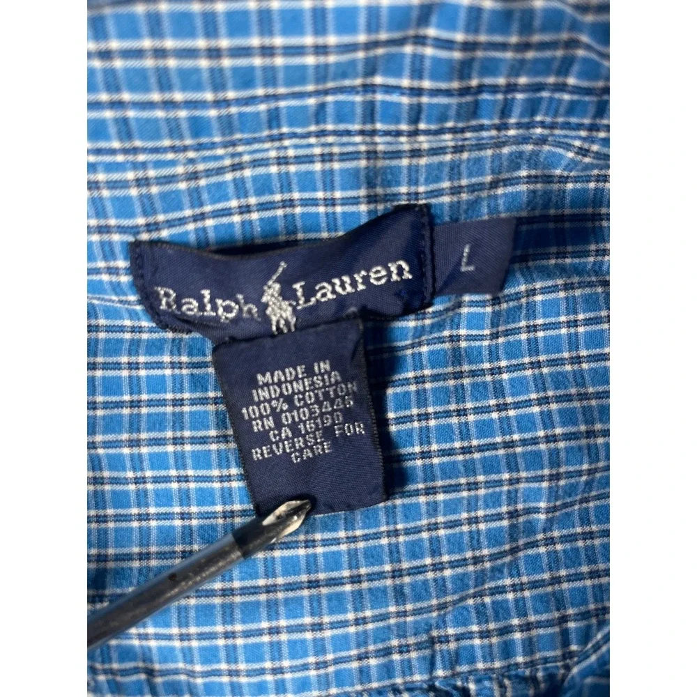 Ralph Lauren Kids Blue Gingham Cotton Short Sleeve Button Down Shirt Size Large